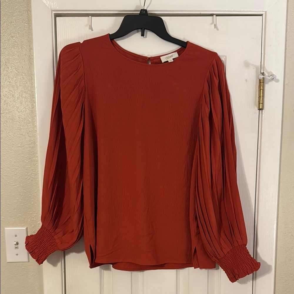 ODDY Women's Terracotta Blouse with Gathered Sleeves